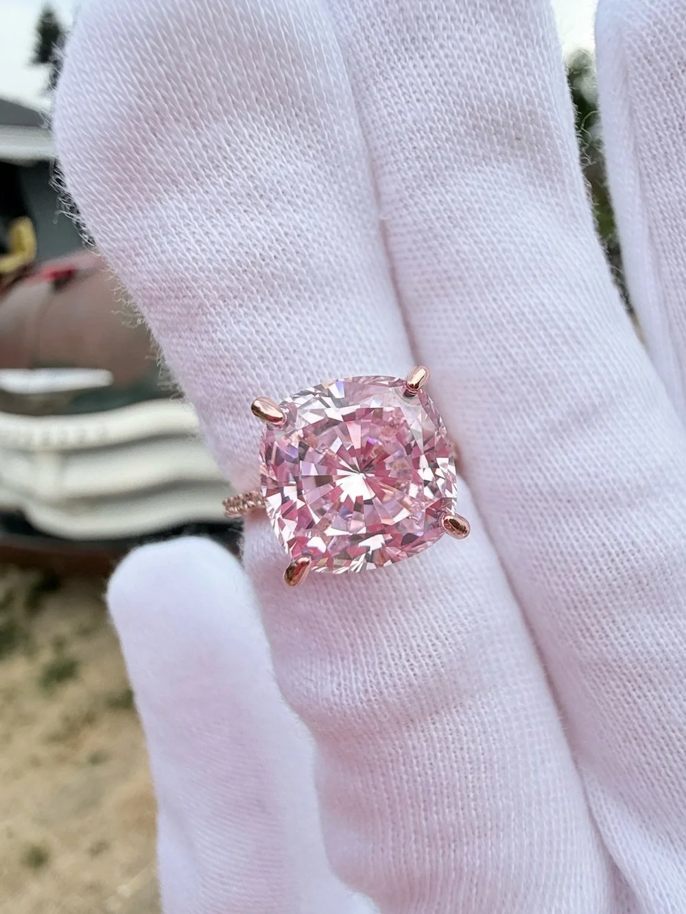 Pink Cushion-Cut Moissanite Ring!